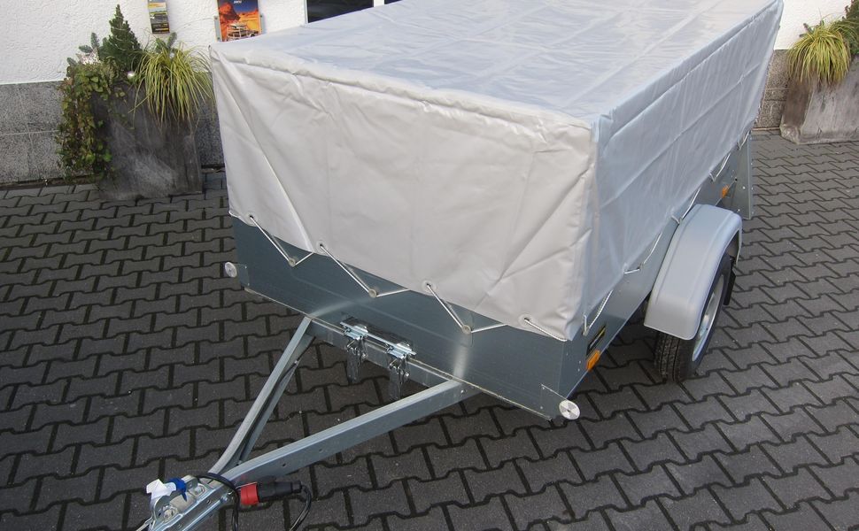 trailershop.de Zubehör Plane XS grau 203x117cm für Laubgitter Kippi 200 Abdeckplane ohne Laubgitter Ansicht montiert.JPG