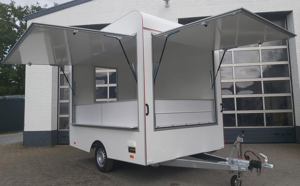 trailershop.de Verkaufsanhänger VK 301 200 aero 300cm Multi Theke 2 Klappen 230V 1300kg Bild A