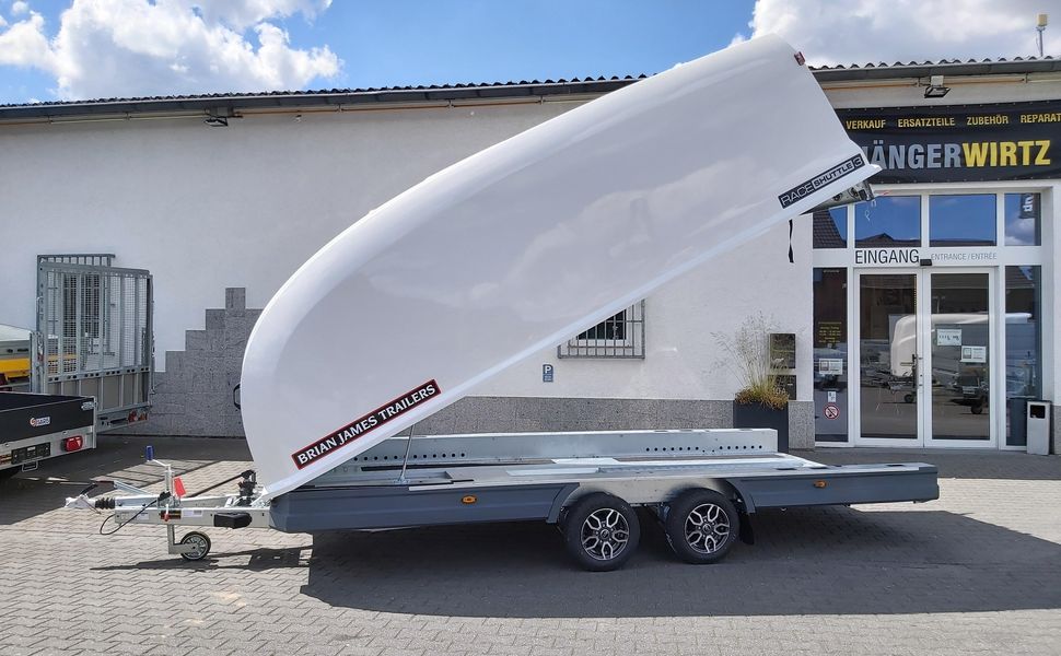 trailershop.de BJT Race Shuttle 3 Transporter 470x195x160cm ankippbar Alufelgen blck 100kmH 3000kg Ansicht A