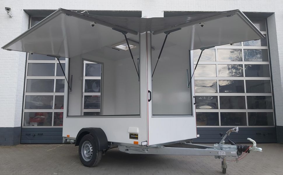 trailershop.de Verkaufsanhänger TFS Multi VK 250.02 250x150x200 2 Klappen Hecktür 230V IL Dachlüfter 100kmH 1300kg A