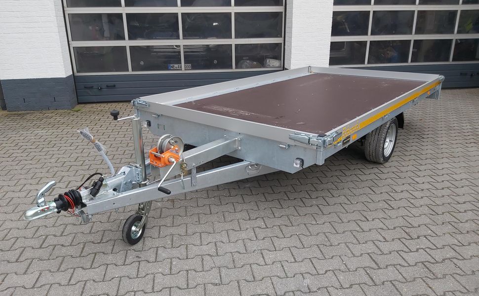 trailershop.de EDUARD Multi Transporter 330x180x10cm Alurampen Heckstützen Seilwinde L 13 1800kg