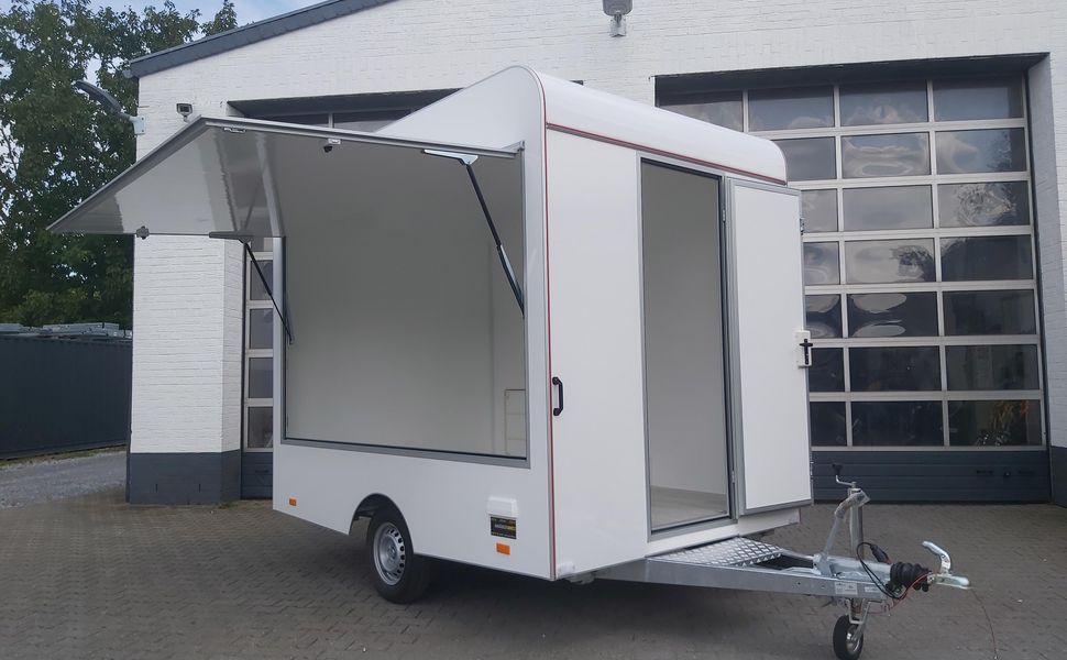 trailershop.de Verkaufsanhänger VK 300 200 aero 300cm 1 Verkaufsklappe DIY Leerwagen M 1300kg
