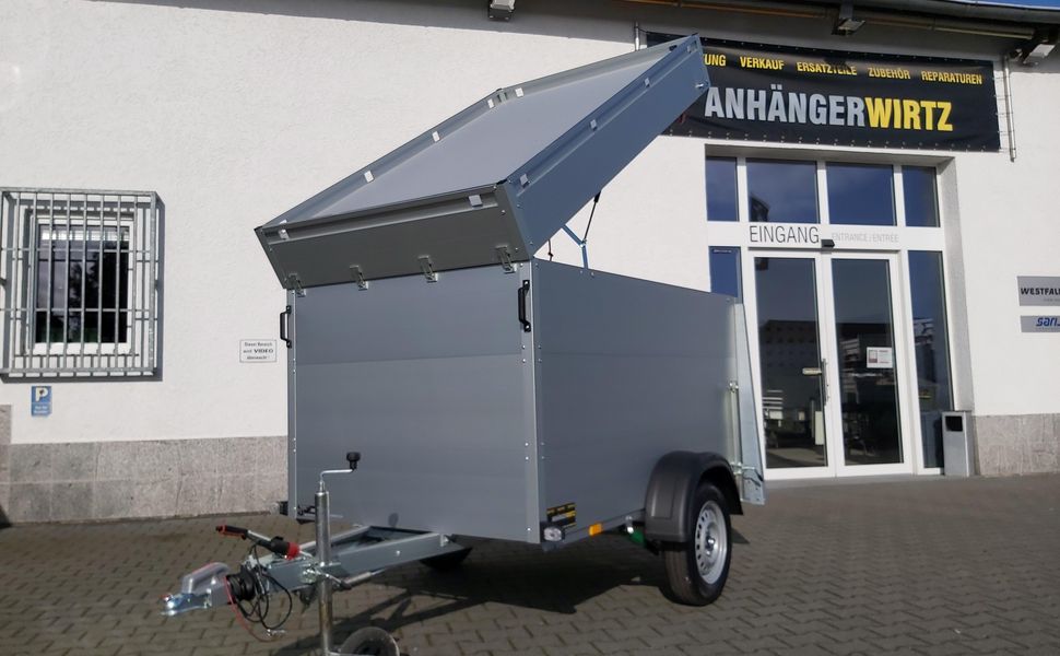 trailershop.de ALUBOXX Deckelanhänger GTB 750 VT2 211x126x118cm XS 750kg gebremst Ansicht A